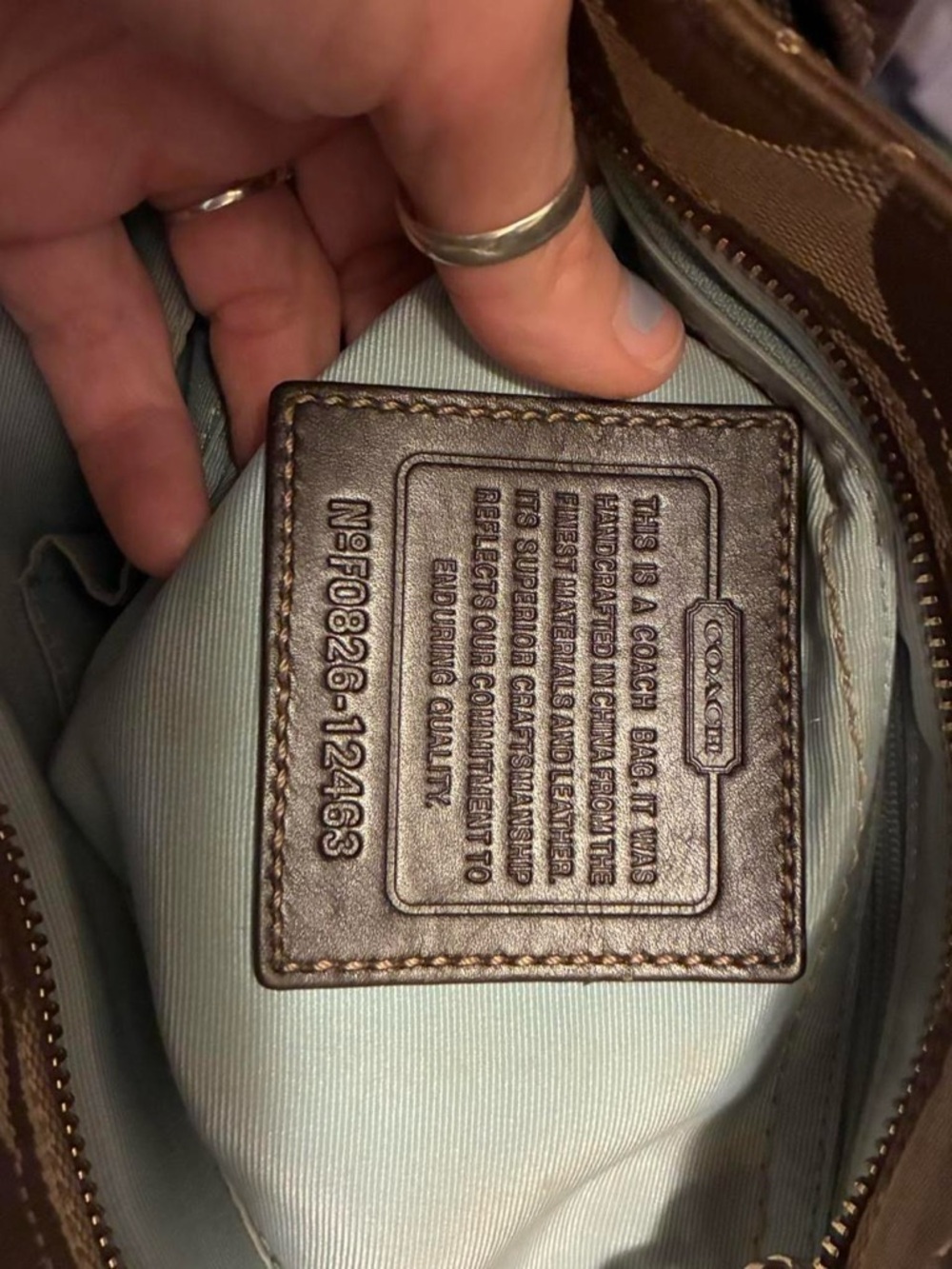 Coach Brown Signature Jacquard Canvas Tote with Metallic Brown Trim & turn lock - Picture 8 of 11